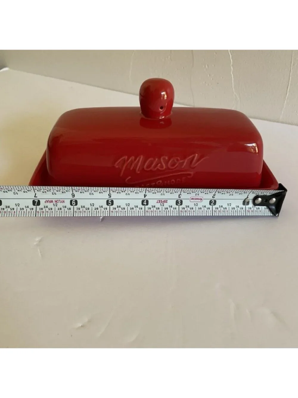 Mason Craft & More Red Ceramic Butter Dish with Lid Bright Red Excellent 7.25